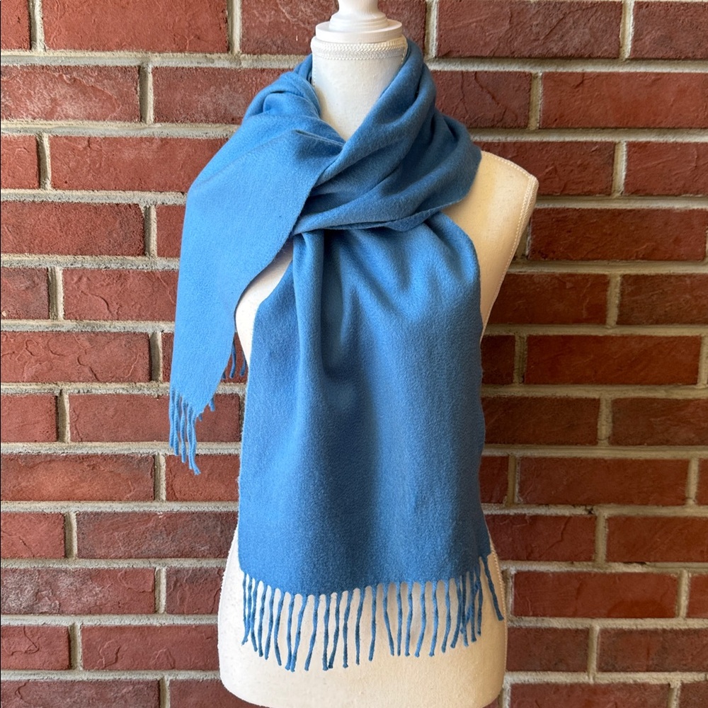 NEW Brooks Brothers Blue Cashmere Fringed Unisex Scarf 11.5”x66”